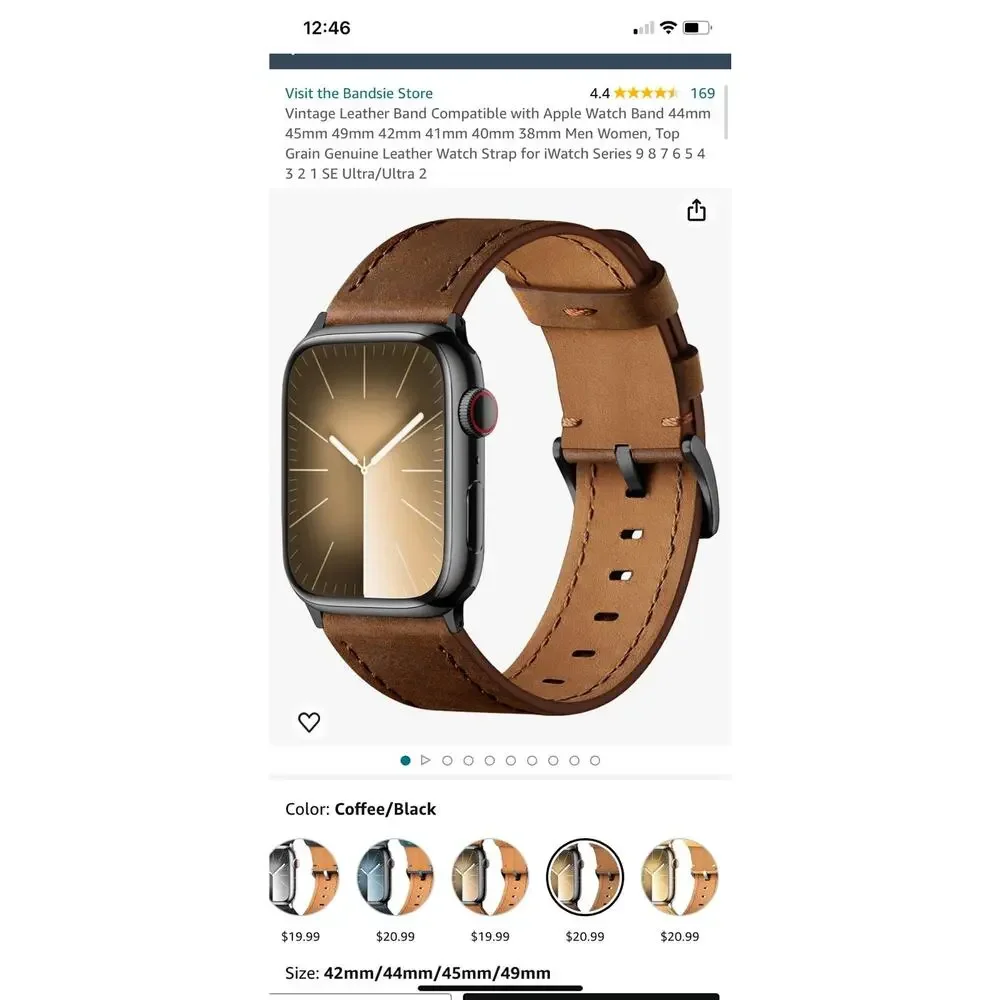 Vintage Leather Band Compatible with Apple Watch Band 44mm 45mm 49mm 42mm 41mm 4